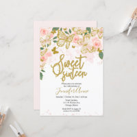 Sweet 16 Butterfly Blush Floral Dourado