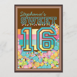 Convites Sweet 16 Candy Collection in Teal & Brown