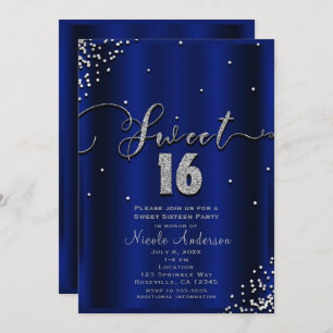 Convites SWEET 16 Canto Real Azul de Prata Confetti