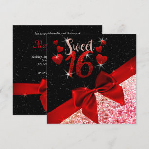 Convites Sweet 16 de Glittery Black e Red