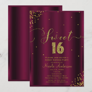 Convites SWEET 16 Dezesseis Cantos de Confetes Burgundy & D