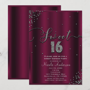 Convites SWEET 16 Dezesseis Cantos de Confetes Prata Borgon