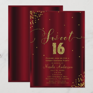 Convites SWEET 16 Dezesseis Cantos de Confetes Vermelhos e