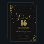 Convites SWEET 16 Dezesseis cantos de Confetti Pretos e Dou<br><div class="desc">DOCE 16 16 Convites aos Cantos de Confetti Pretos e Dourados.</div>