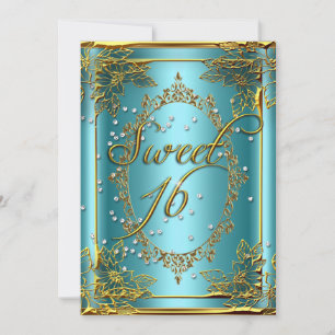 Convites SWEET 16 Doce Teal de Prata Dourada de Dezesseis P