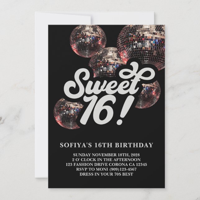 Convites Sweet 16 Groovy Disco Ball Aniversário (Frente)