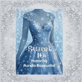 Convites Sweet 16 Icy Blue Silver Snowflakes Personalized 