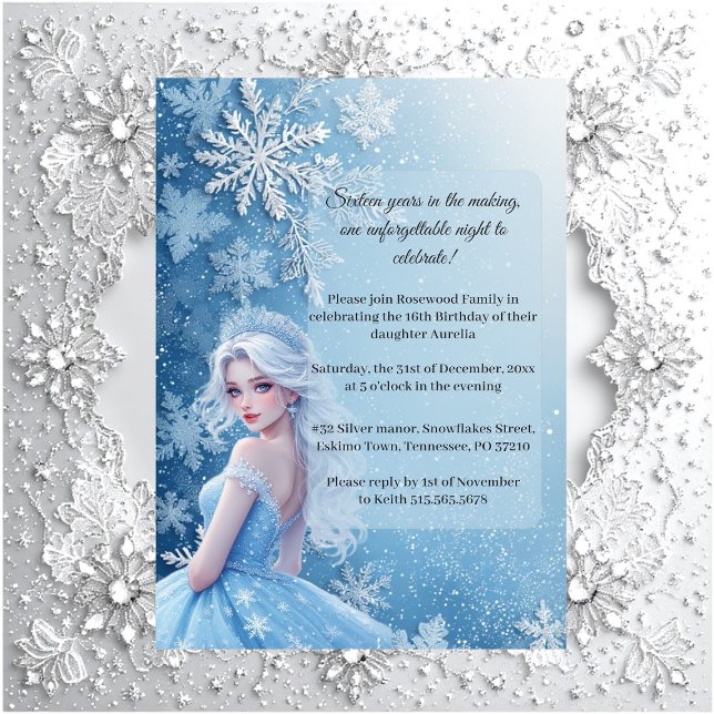 Convites Sweet 16 Icy Blue Silver Winter Personalized Photo (Sweet 16 Icy Blue Silver Winter Personalized Photo Invitation)