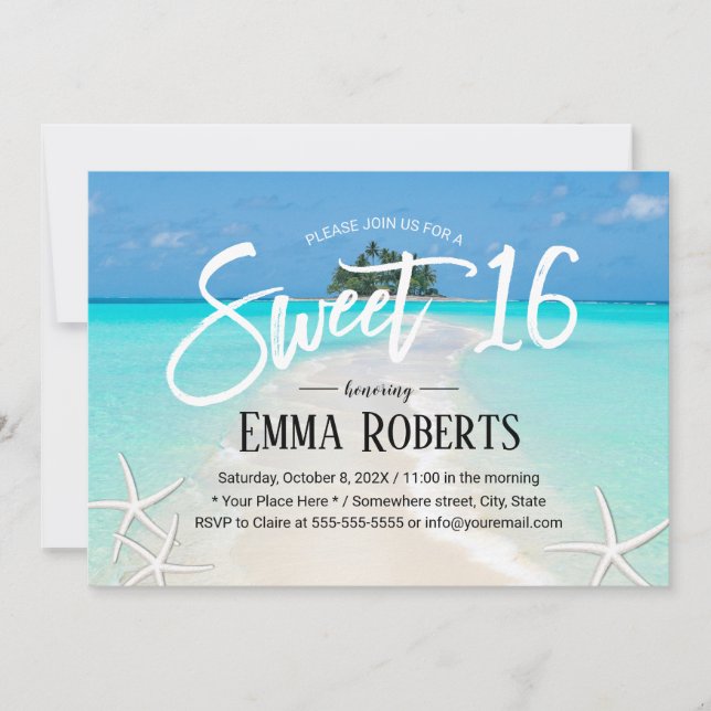 Convites Sweet 16 Ilha Tropical Summer Starfish Beach (Frente)