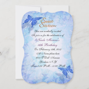 Convites Sweet 16 invitation Blue butterflies
