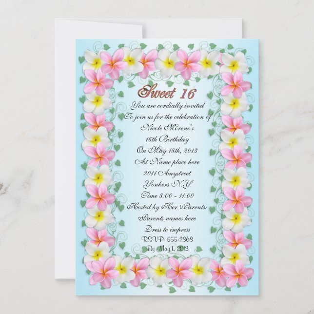 Convites Sweet 16 Invitation Plumeria Border (Frente)