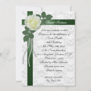 Convites Sweet 16 Invitation White rose e fita verde