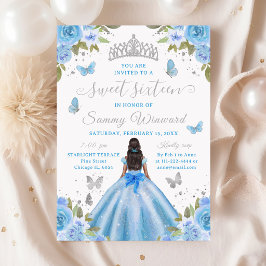 Convites Sweet 16 Light Blue Princess African American Girl