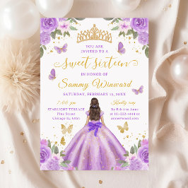 Convites Sweet 16 Light Purple Princess Brunette Girl