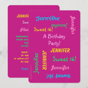 Convites Sweet 16 Party Pink Invite, Personalizado, Nomes