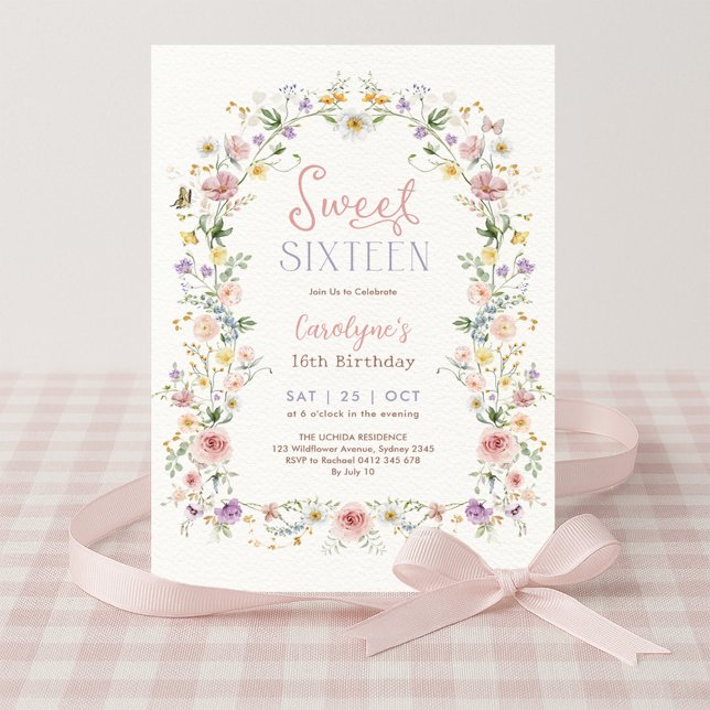 Convites Sweet 16 Pastel Floral Meadow Birthday Party (Criador carregado)