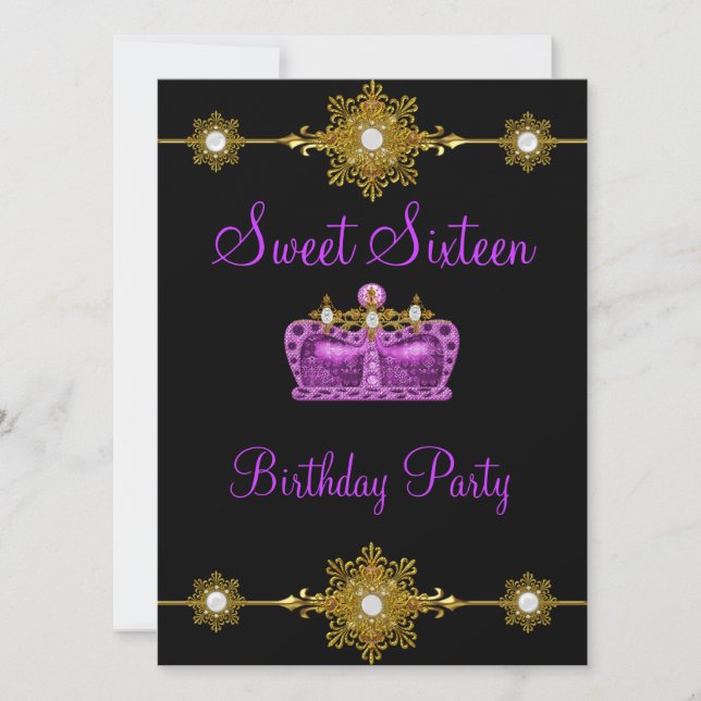 Convites Sweet 16 Purple Dourado Black Princess Event (Frente)
