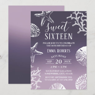 Convites Sweet 16 Purple Ombre Beach Starfish Seashells