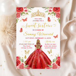 Convites Sweet 16 Red Princess Blonde Girl