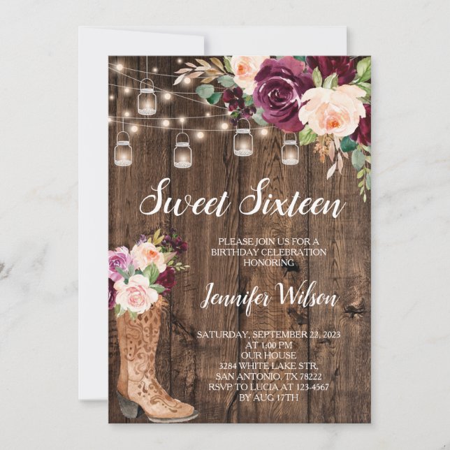 Convites Sweet 16 Rustic Boho Floral Lights Invitati (Frente)