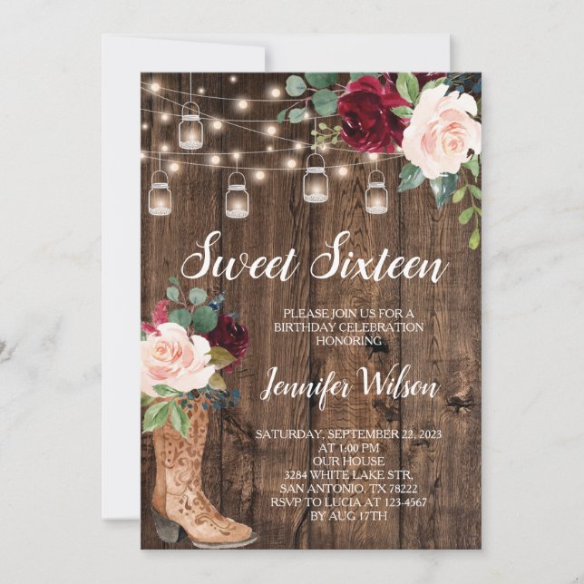 Convites Sweet 16 Rustic Boho Floral Lights Invitati (Frente)