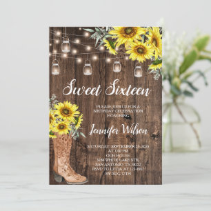 Convites Sweet 16 Rustic Sunflower String Lights
