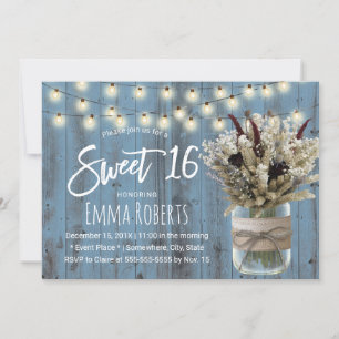 Convites Sweet 16 Rustic Winter Floral Jar Dusty Blue