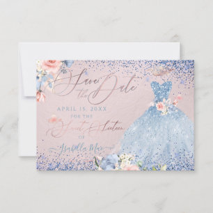 Convites Sweet 16 Save the Date Dusty Blue Gown Invitation