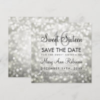 Sweet 16 Save The Date Prata Glitter Lights