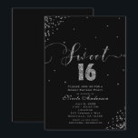 Convites SWEET 16 Sessenta Canto de Confetti Preto e Pratea<br><div class="desc">DOCE 16 16 Convites de Confetti Preto e Prateado.</div>