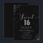 Convites SWEET 16 Sessenta Canto de Confetti Preto e Pratea<br><div class="desc">DOCE 16 16 Convites de Confetti Preto e Prateado.</div>