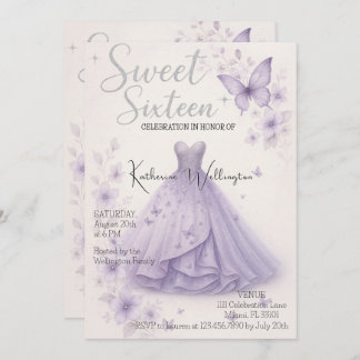 Convites Sweet 16 Sixteen Purple Lilac Floral Butterflies I