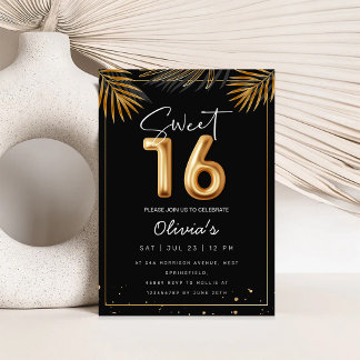 Convites Sweet 16 Sixteenth With Golden Tropical Leaves