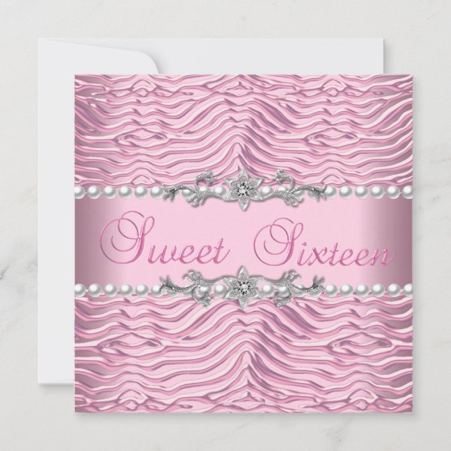 Convites Sweet 16 Sweet Sessenta White Pearl Zebra Rosa (Frente)