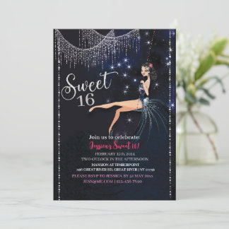 Convites Sweet 16 Swing Girl With Silver Disco Glitter