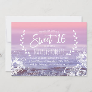Convites Sweet 16 Tropical Floral Elegante Pink Beach