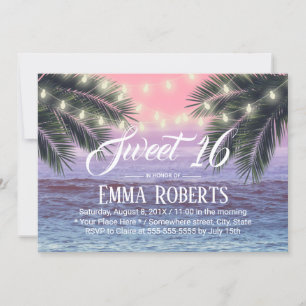 Convites Sweet 16 Tropical Palm Tree Beach String Lights