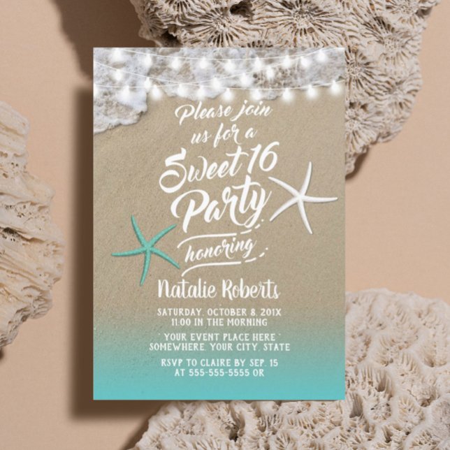 Convites Sweet 16 Tropical Summer Beach Starfish (Criador carregado)