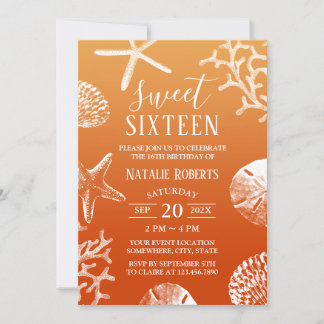 Convites Sweet 16 Tropical Sunset Beach Starfish & Seashell