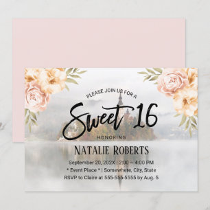 Convites Sweet 16 Vintage Floral Fairy Tale Misty Lake 