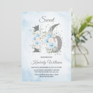Convites Sweet 16 Watercolor Baby Blue Theme
