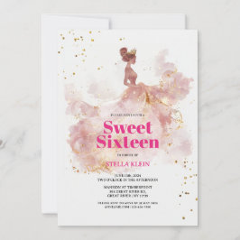 Convites Sweet 16 Watercolor Dourado e brilhante
