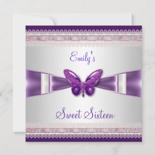 Convites Sweet 16 White Purple Butterfly
