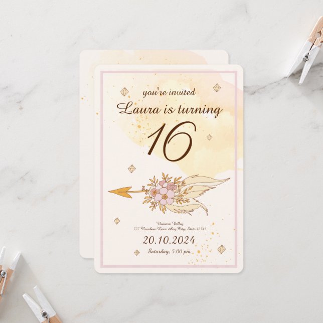 Convites Sweet 16 Wild One Dreamcatcher Tribal Boho (Frente/Verso In Situ)