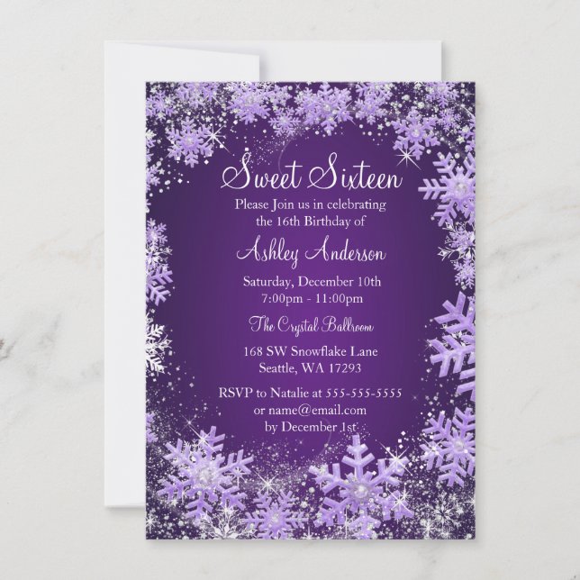 Convites Sweet 16 Winter Wonderland Sparkle Snowflakes (Frente)