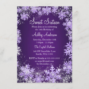 Convites Sweet 16 Winter Wonderland Sparkle Snowflakes