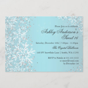 Convites Sweet 16 Winter Wonderland Sparkle Snowflakes