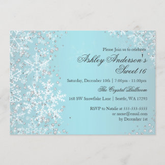 Convites Sweet 16 Winter Wonderland Sparkle Snowflakes