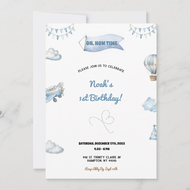 Convites Sweet and cute airplane birthday party invitation (Frente)