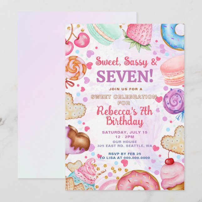 Convites Sweet and Sassy Birthday Party (Frente/Verso)